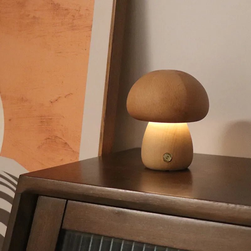 Lampe de chevet led en bois en forme de champignon - Habitat Bois Lumière