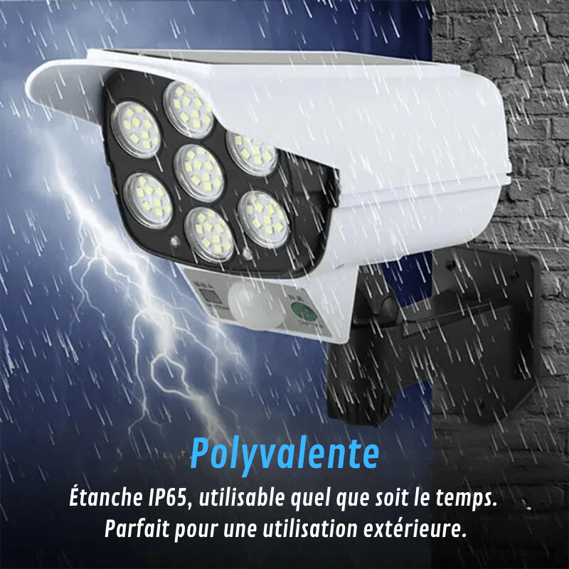 Lampe de sécurité solaire avec capteur de mouvement 77 LED, caméra factice - Habitat Bois Lumière