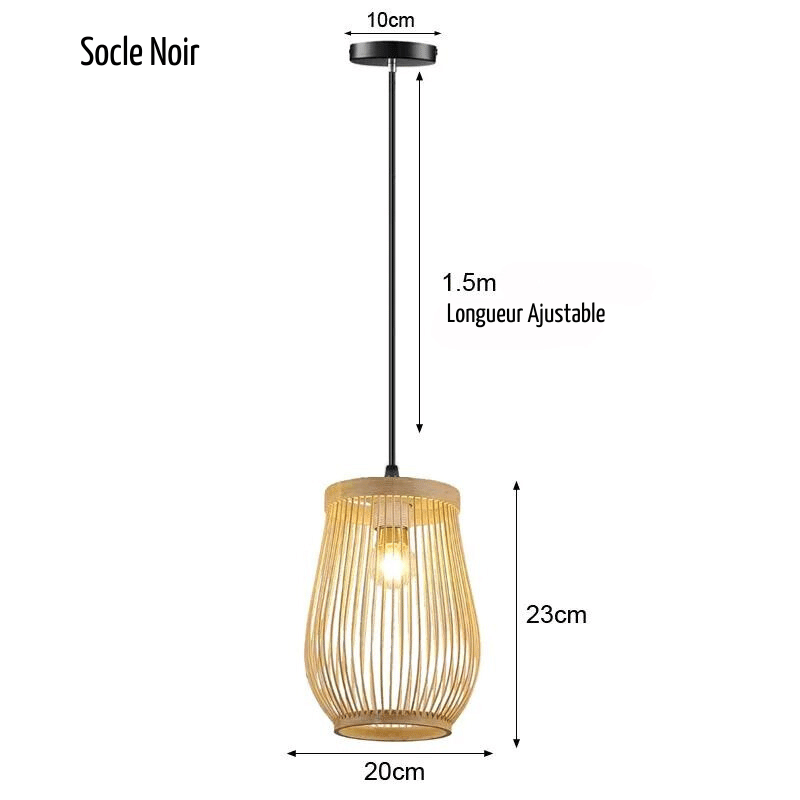 Lampe suspendue en bambou imitation rotin, tressé à la main - Habitat Bois Lumière