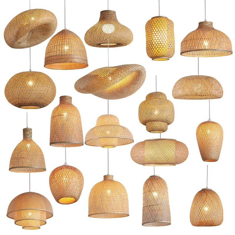 Lampe suspendue en bambou imitation rotin, tressé à la main - Habitat Bois Lumière