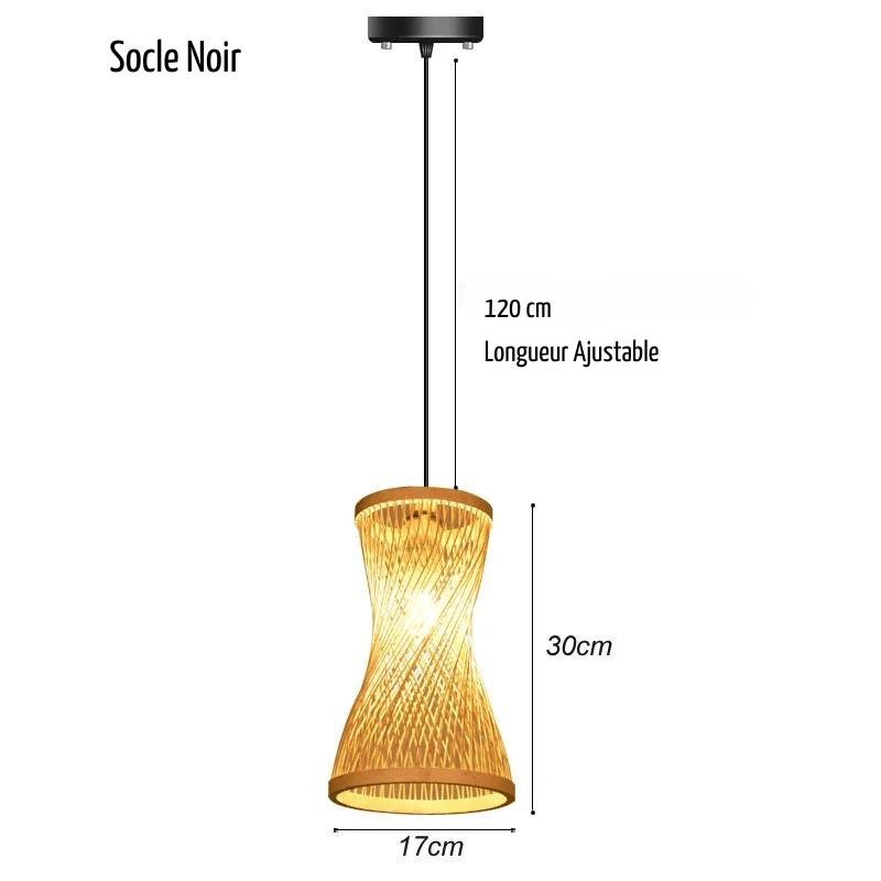 Lampe suspendue en bambou imitation rotin, tressé à la main - Habitat Bois Lumière