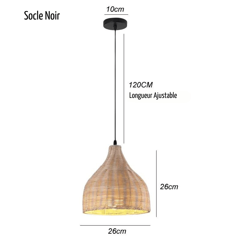 Lampe suspendue en bambou imitation rotin, tressé à la main - Habitat Bois Lumière