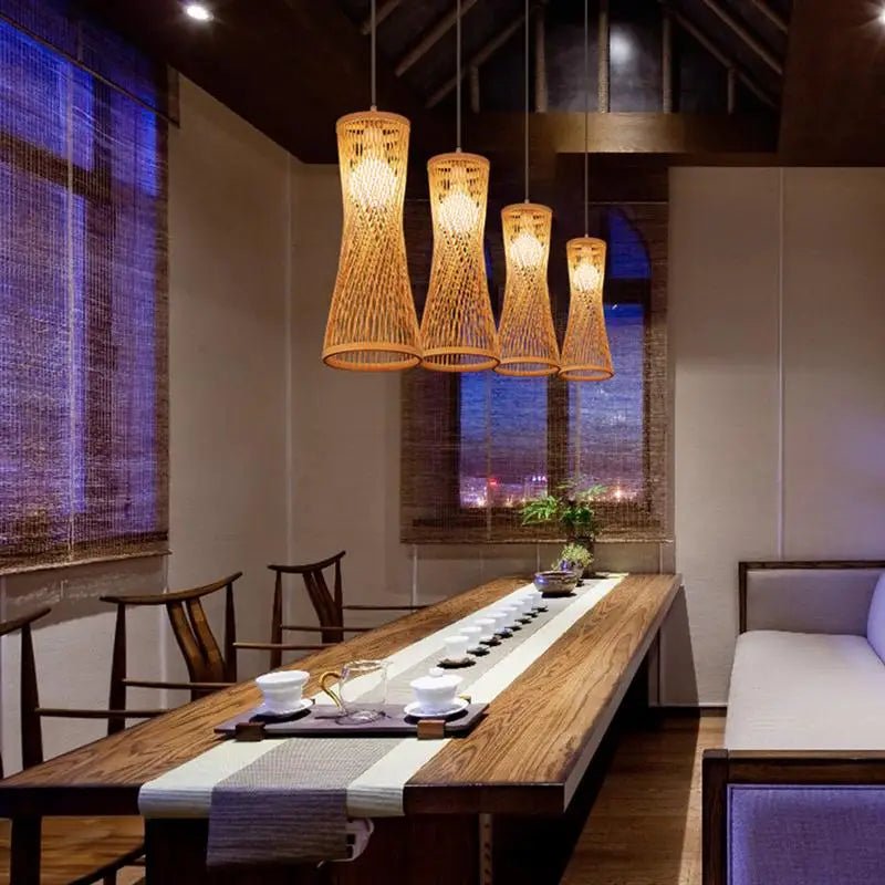 Suspension en bambou de style chinois, luminaire style rotin tressé - Habitat Bois Lumière