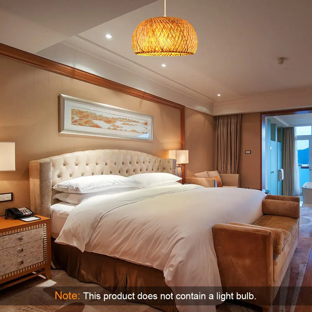 Suspension en bambou tissé à la main, lustre de plafond style rotin - Habitat Bois Lumière