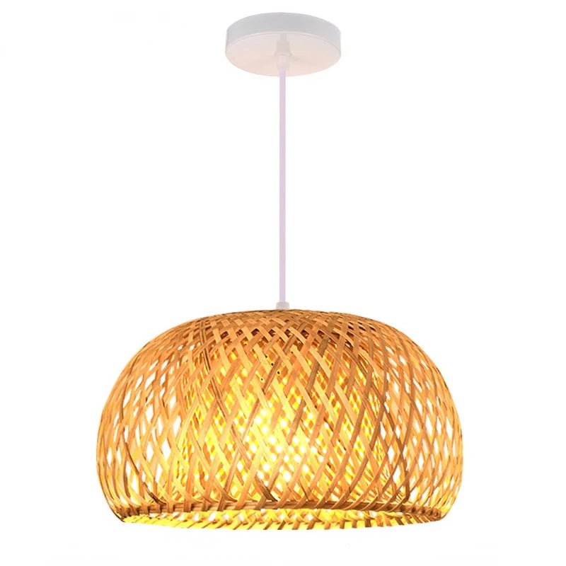 Suspension en bambou tissé à la main, lustre de plafond style rotin - Habitat Bois Lumière