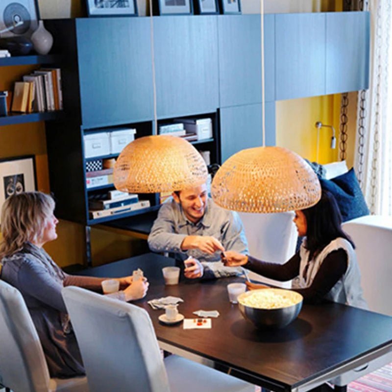 Suspension en bambou tissé à la main, lustre de plafond style rotin - Habitat Bois Lumière