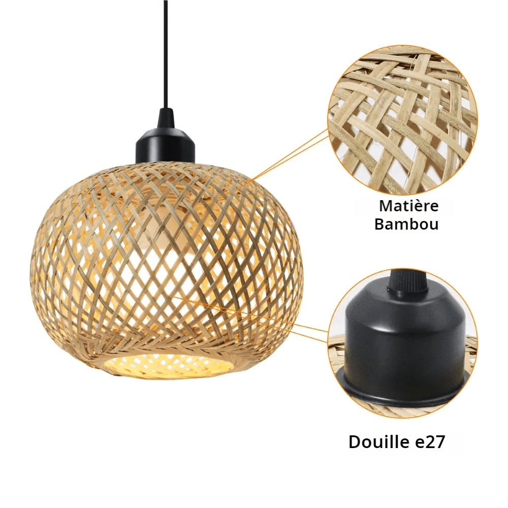 Suspension style rotin en bambou vintage pour le salon, chandeliers tissés à la main, suspensions de restaurant.