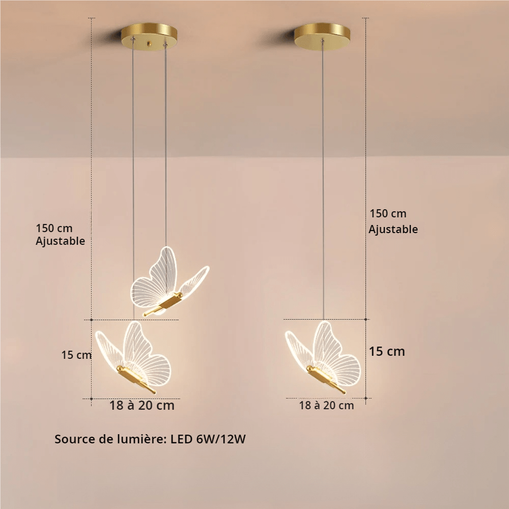 Suspensions lustres LED en forme de papillon, style moderne nordique doré - Habitat Bois Lumière