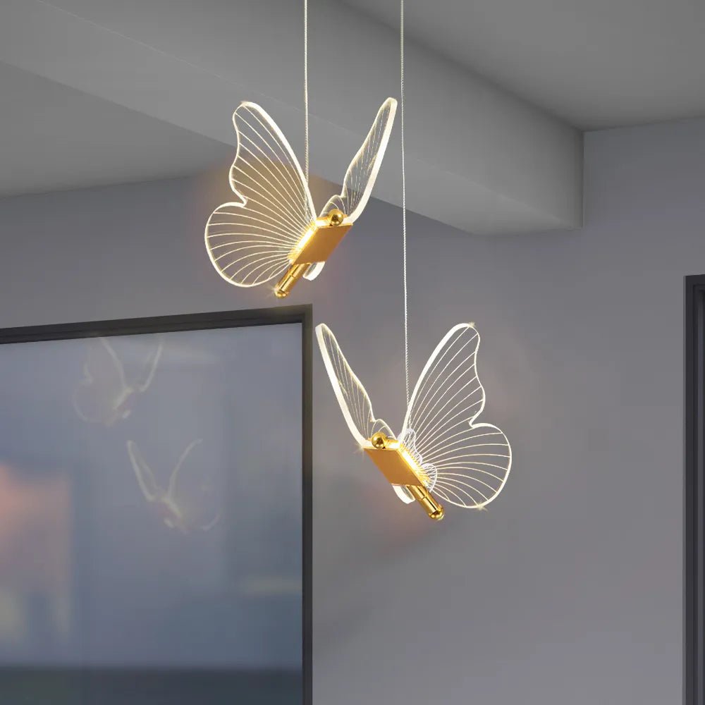Suspensions lustres LED en forme de papillon, style moderne nordique doré - Habitat Bois Lumière