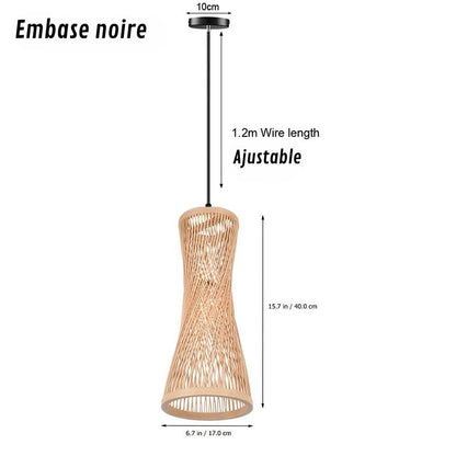Suspension en bambou de style chinois, luminaire style rotin tressé