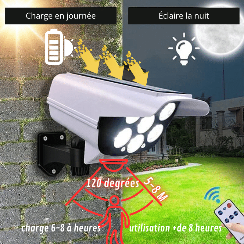 Lampe de sécurité solaire avec capteur de mouvement 77 LED, caméra factice - Habitat Bois Lumière