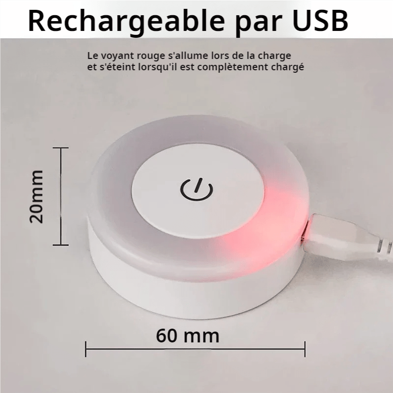 Mini veilleuse LED tactile, rechargeable, ou piles, avec base magnétique - Habitat Bois Lumière