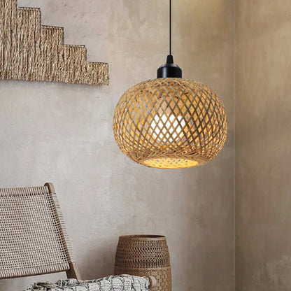 Suspension style rotin en bambou vintage pour le salon, chandeliers tissés à la main, suspensions de restaurant.