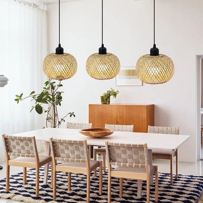 Suspension style rotin en bambou vintage pour le salon, chandeliers tissés à la main, suspensions de restaurant.
