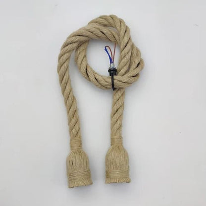 Suspension vintage en corde de chanvre, déco industrielle douille E27 - Habitat Bois Lumière