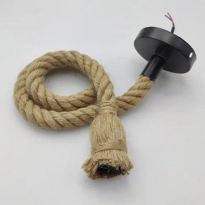 Suspension vintage en corde de chanvre, déco industrielle douille E27 - Habitat Bois Lumière