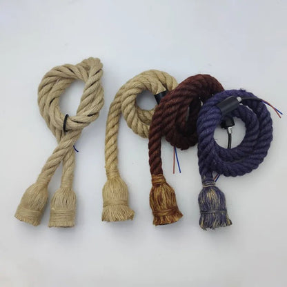 Suspension vintage en corde de chanvre, déco industrielle douille E27 - Habitat Bois Lumière