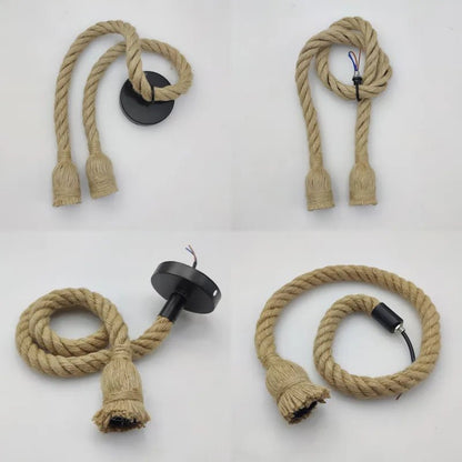 Suspension vintage en corde de chanvre, déco industrielle douille E27 - Habitat Bois Lumière