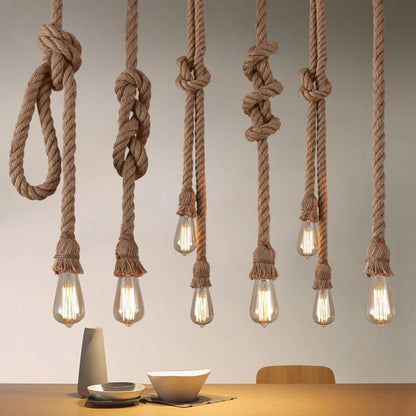 Suspension vintage en corde de chanvre, déco industrielle douille E27 - Habitat Bois Lumière