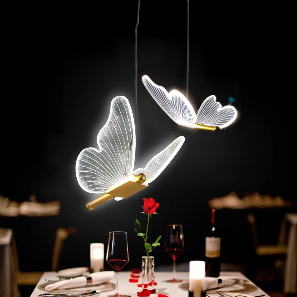 Suspensions lustres LED en forme de papillon, style moderne nordique doré - Habitat Bois Lumière